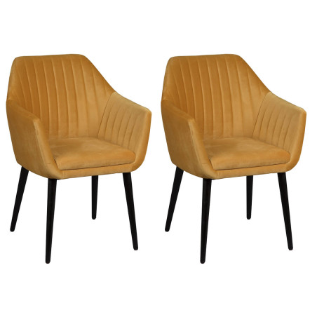 Lot de 2 fauteuils tissu velours jaune pieds laqués wengé - RIVIEROR