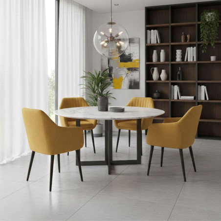 Lot de 2 fauteuils tissu velours jaune pieds laqués wengé - RIVIEROR
