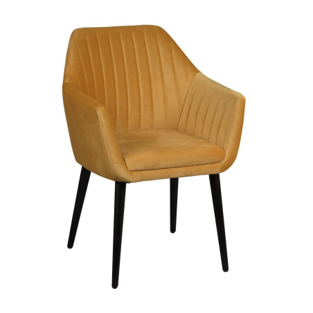Lot de 2 fauteuils tissu velours jaune pieds laqués wengé - RIVIEROR