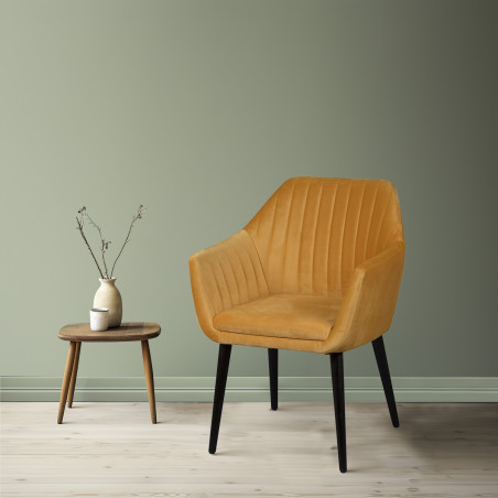 Lot de 2 fauteuils tissu velours jaune pieds laqués wengé - RIVIEROR