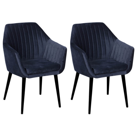 Lot de 2 fauteuils tissu velours bleu nuit pieds laqués wengé - RIVIEROR