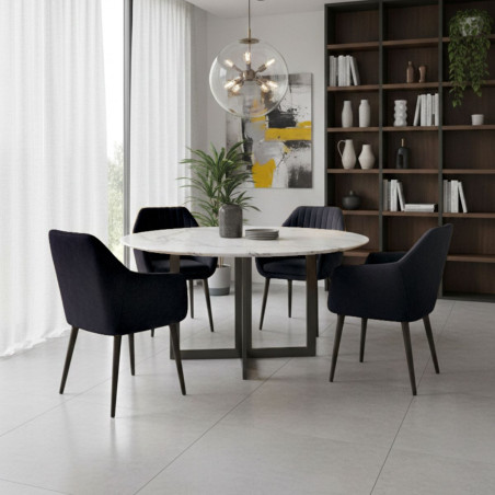 Lot de 2 fauteuils tissu velours bleu nuit pieds laqués wengé - RIVIEROR