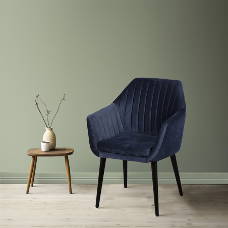 Lot de 2 fauteuils tissu velours bleu nuit pieds laqués wengé - RIVIEROR