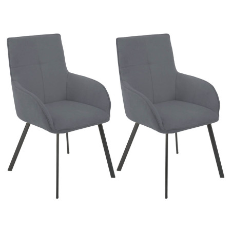 Lot de 2 fauteuils de table tissu gris pieds métal anthracite - EVIDENCOR
