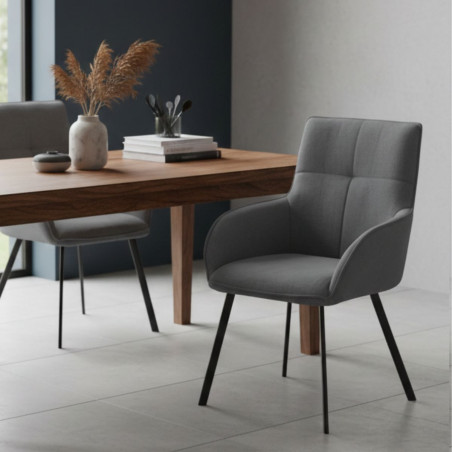 Lot de 2 fauteuils de table tissu gris pieds métal anthracite - EVIDENCOR