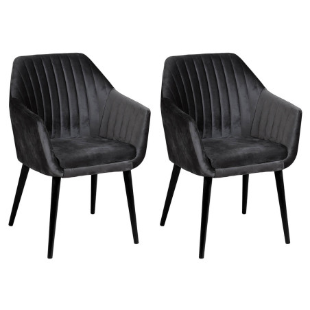 Lot de 2 Fauteuils tissu velours gris anthracite pieds wengé - RIVIEROR