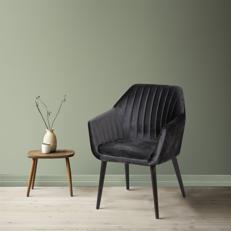 Lot de 2 Fauteuils tissu velours gris anthracite pieds wengé - RIVIEROR