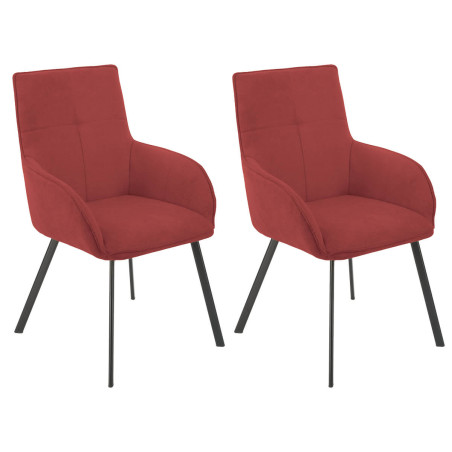 Lot de 2 fauteuils de table tissu rouge pieds métal anthracite - EVIDENCOR
