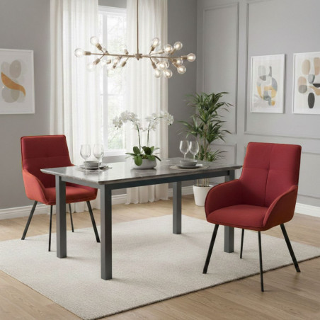 Lot de 2 fauteuils de table tissu rouge pieds métal anthracite - EVIDENCOR