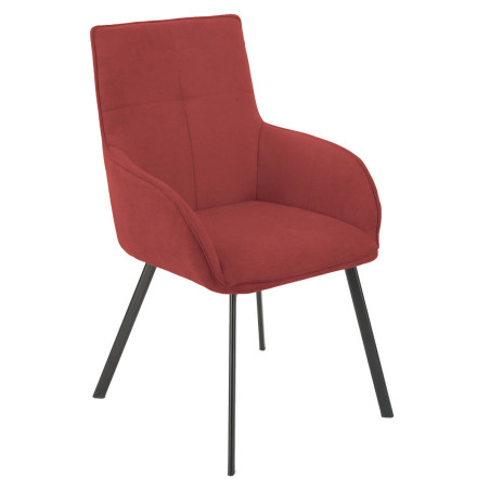 Lot de 2 fauteuils de table tissu rouge pieds métal anthracite - EVIDENCOR