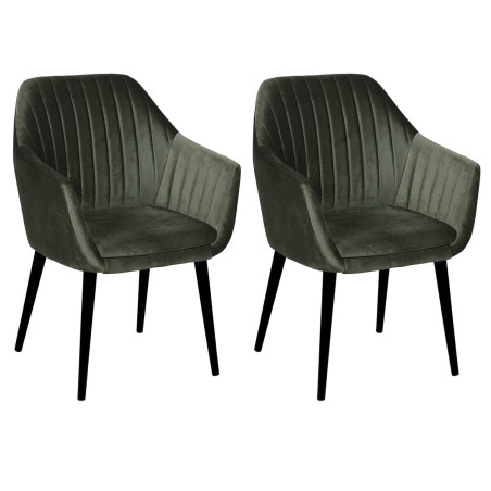 Lot de 2 fauteuils tissu velours vert foncé pieds laqués wengé - RIVIEROR