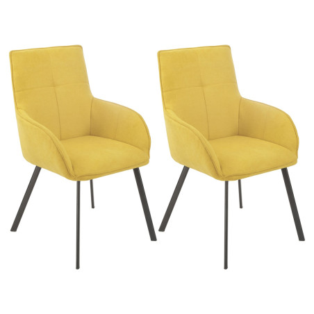 Lot de 2 fauteuils de table tissu jaune pieds métal anthracite - EVIDENCOR