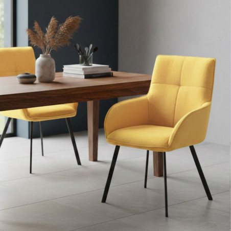 Lot de 2 fauteuils de table tissu jaune pieds métal anthracite - EVIDENCOR