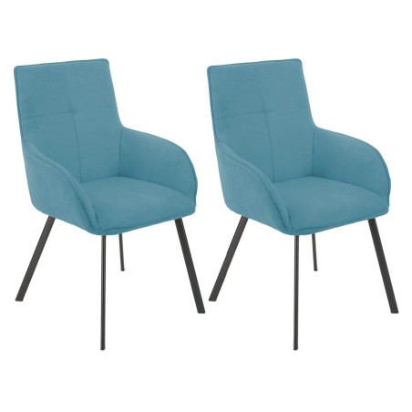 Lot de 2 fauteuils de table tissu bleu pieds métal anthracite - EVIDENCOR