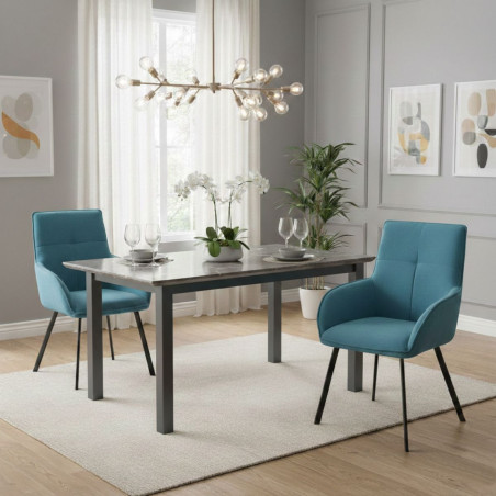 Lot de 2 fauteuils de table tissu bleu pieds métal anthracite - EVIDENCOR