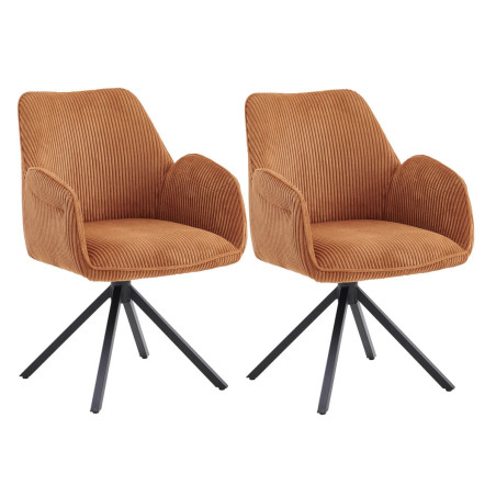 Lot de 2 fauteuils de table pivotants tissu côtelé terracotta - CORIUS