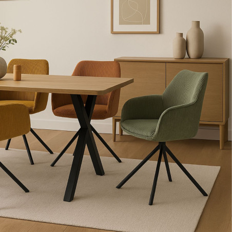 Lot de 2 fauteuils de table pivotants tissu côtelé terracotta - CORIUS