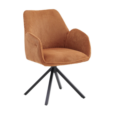 Lot de 2 fauteuils de table pivotants tissu côtelé terracotta - CORIUS