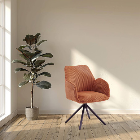 Lot de 2 fauteuils de table pivotants tissu côtelé terracotta - CORIUS
