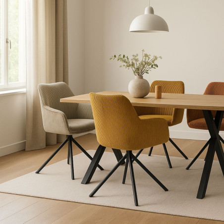 Lot de 2 fauteuils de table pivotants tissu côtelé beige - CORIUS