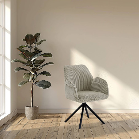 Lot de 2 fauteuils de table pivotants tissu côtelé beige - CORIUS