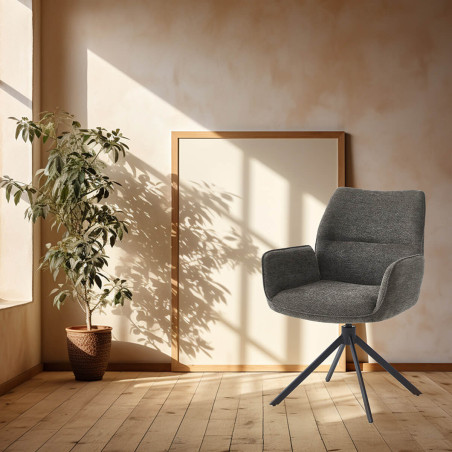 Lot de 2 fauteuils de table pivotants tissu gris anthracite - CORINE