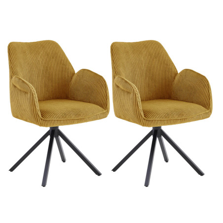 Lot de 2 fauteuils de table pivotants tissu côtelé jaune - CORIUS