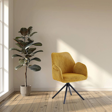 Lot de 2 fauteuils de table pivotants tissu côtelé jaune - CORIUS