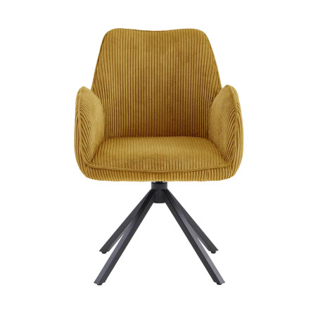 Lot de 2 fauteuils de table pivotants tissu côtelé jaune - CORIUS