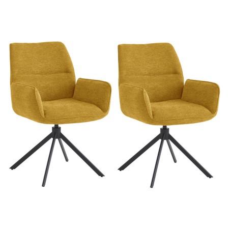 Lot de 2 fauteuils de table pivotants tissu jaune - CORINE