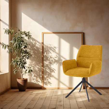 Lot de 2 fauteuils de table pivotants tissu jaune - CORINE