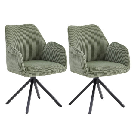 Lot de 2 fauteuils de table pivotants tissu côtelé vert - CORIUS