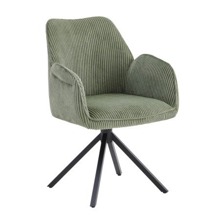 Lot de 2 fauteuils de table pivotants tissu côtelé vert - CORIUS