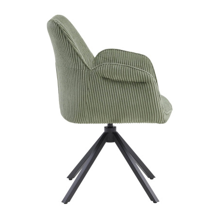 Lot de 2 fauteuils de table pivotants tissu côtelé vert - CORIUS