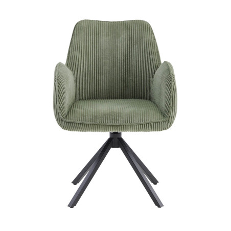 Lot de 2 fauteuils de table pivotants tissu côtelé vert - CORIUS