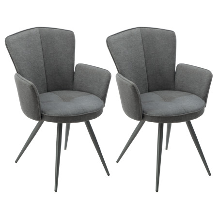 Lot de 2 fauteuils de table assise tissu gris pieds métal gris - ELLIPSOR
