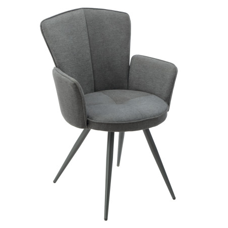 Lot de 2 fauteuils de table assise tissu gris pieds métal gris - ELLIPSOR