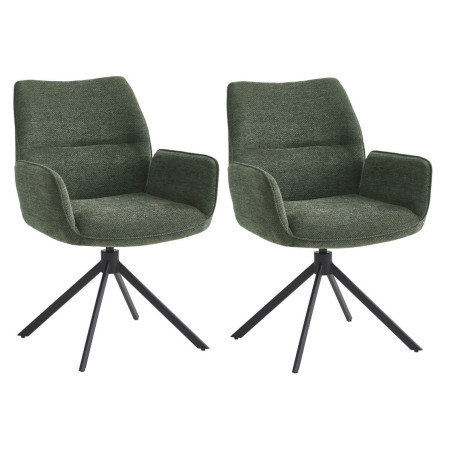 Lot de 2 fauteuils de table pivotants en tissu vert - CORINE