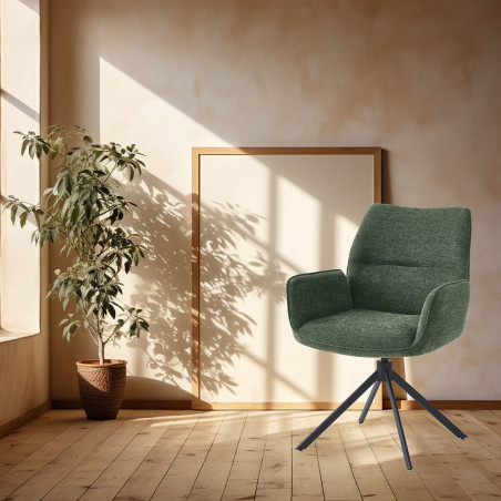 Lot de 2 fauteuils de table pivotants en tissu vert - CORINE