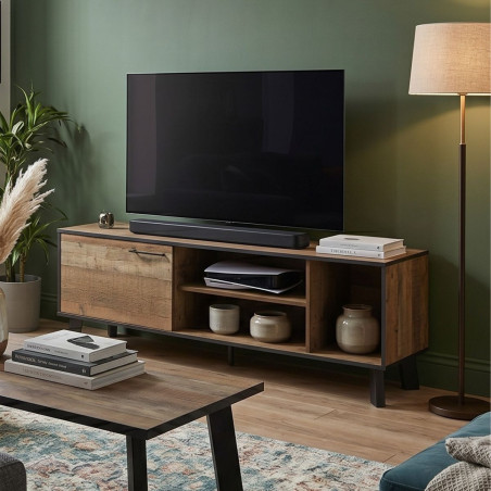 Meuble TV 1 porte aspect bois rustique- NYRIA