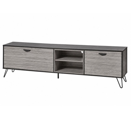 Meuble TV 2 portes 2 niches 180cm bois grisé et noir - SLOPE