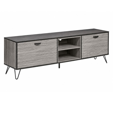 Meuble TV 2 portes 2 niches 180cm bois grisé et noir - SLOPE