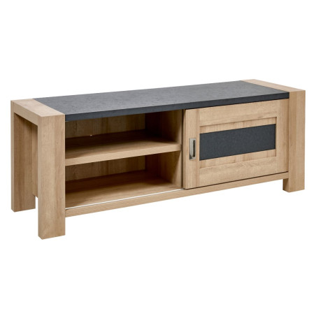 Meuble TV 1 porte coulissante chêne et gris ardoise - SELENE