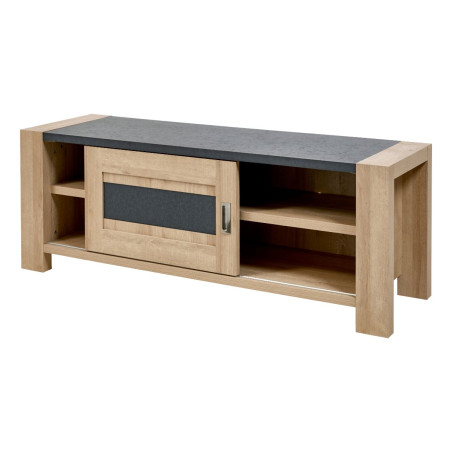 Meuble TV 1 porte coulissante chêne et gris ardoise - SELENE