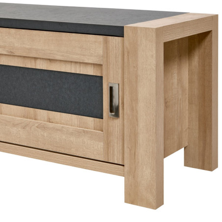 Meuble TV 1 porte coulissante chêne et gris ardoise - SELENE