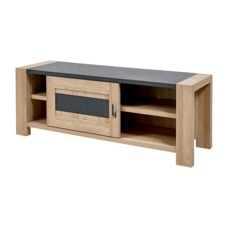 Meuble TV 1 porte coulissante chêne et gris ardoise - SELENE