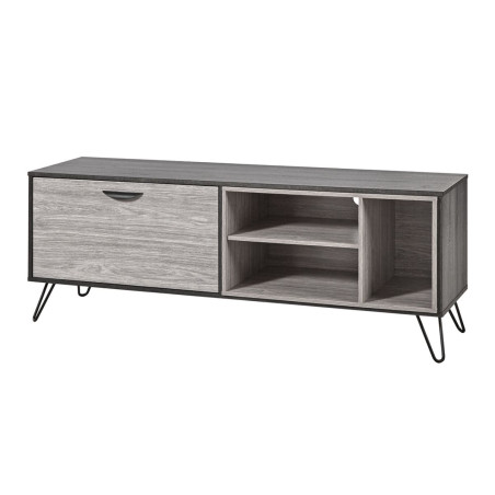 Meuble TV 1 porte 3 niches 150 cm bois grisé et noir - SLOPE