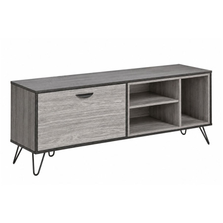 Meuble TV 1 porte 3 niches 150 cm bois grisé et noir - SLOPE