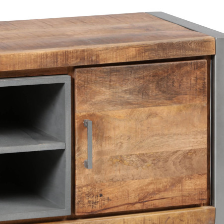 Meuble TV 2 portes en bois massif recyclé et acier patiné - MANGOVROR