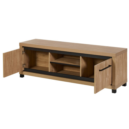 Meuble TV 2 portes 2 niches bois Houston Oak poignées métal noires - VYSIAL